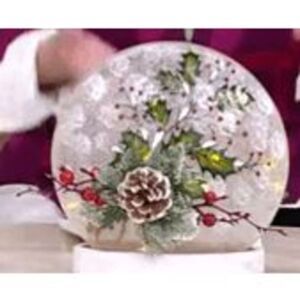 QVC Lightscapes Illuminated Hand Painted Oval Glass Holly Red Green NWT
